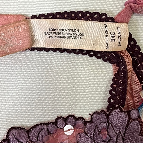 Y2K Victoria’s Secret Angels Sequin Floral Mesh Fairy Bra Pink Purple 34C - Picture 10 of 16